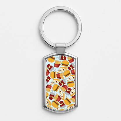 Burgers, Fries And Pizzas - Fast Food Patterns Luxury Keyring