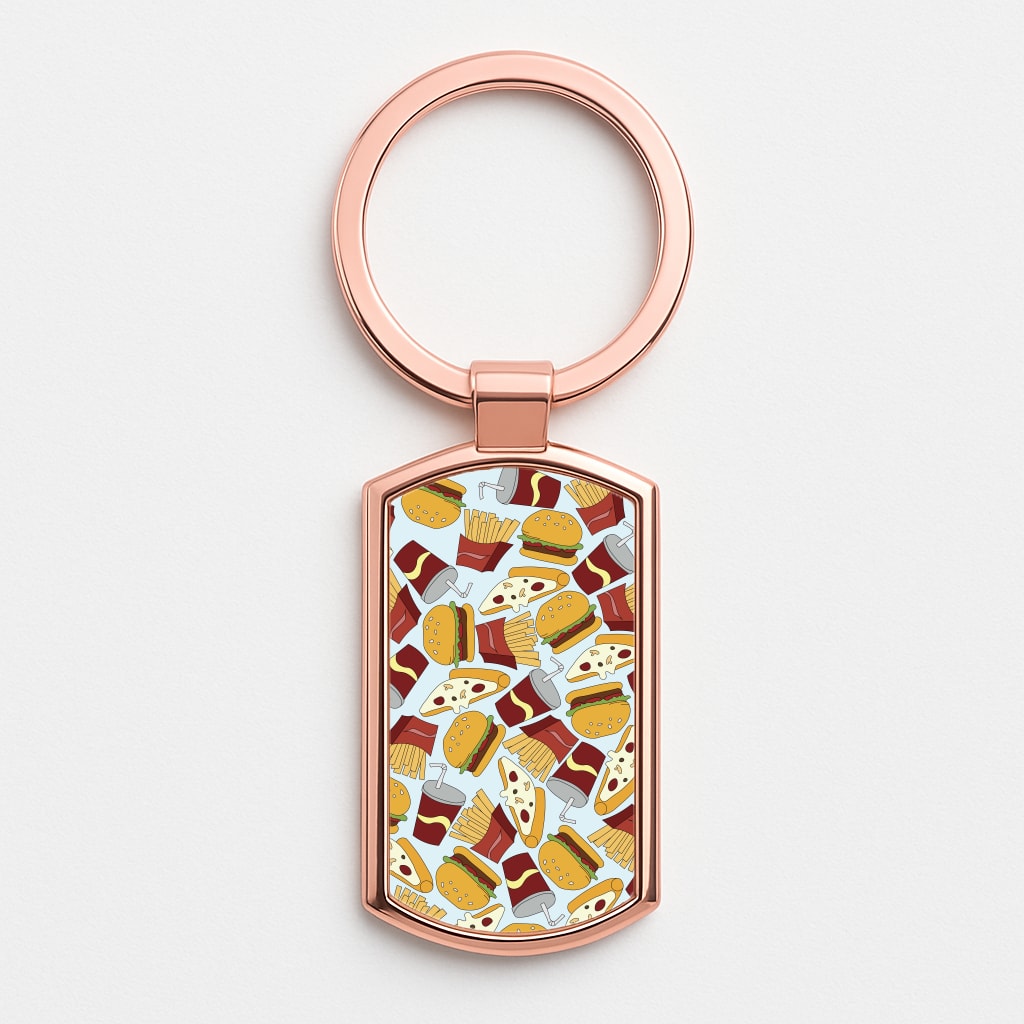 Burgers, Fries And Pizzas - Fast Food Patterns Luxury Keyring
