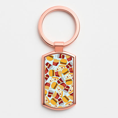 Burgers, Fries And Pizzas - Fast Food Patterns Luxury Keyring