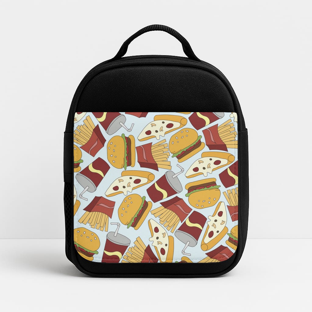 Burgers, Fries And Pizzas - Fast Food Patterns Lunchbox