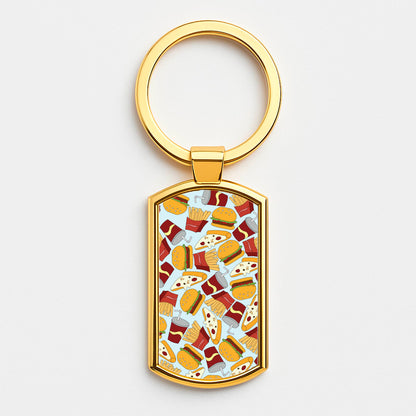 Burgers, Fries And Pizzas - Fast Food Patterns Luxury Keyring