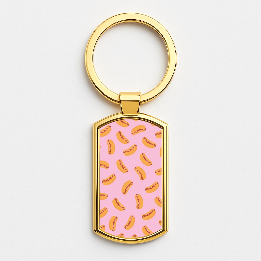 Hot Dogs - Fast Food Patterns Gold Keyring