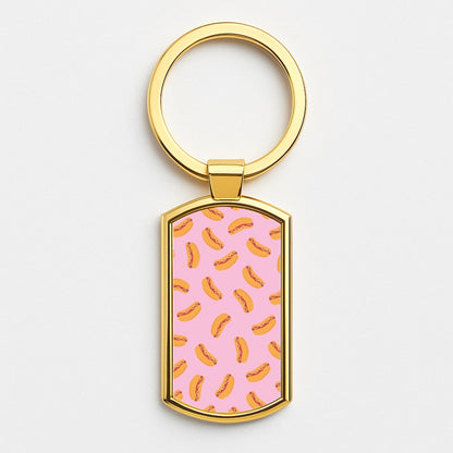 Hot Dogs - Fast Food Patterns Gold Keyring