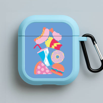 All The Foods - Fast Food Patterns Blue AirPods Case