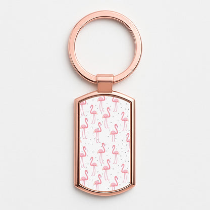 Pink Flamingo Pattern Rose Gold Keyring