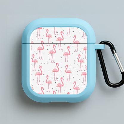 Pink Flamingo Pattern Blue AirPods Case