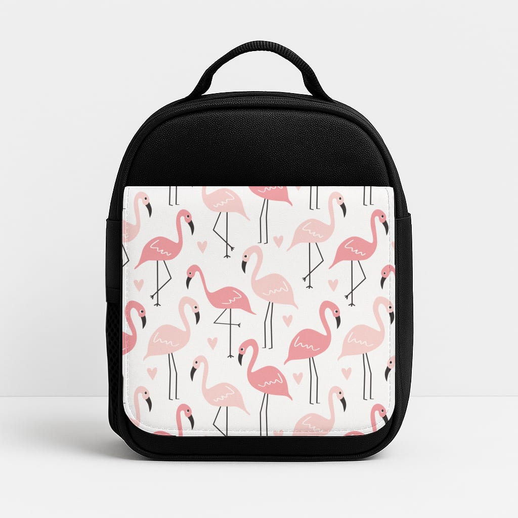 White & Pink Flamingo Pattern Insulated Lunchbox