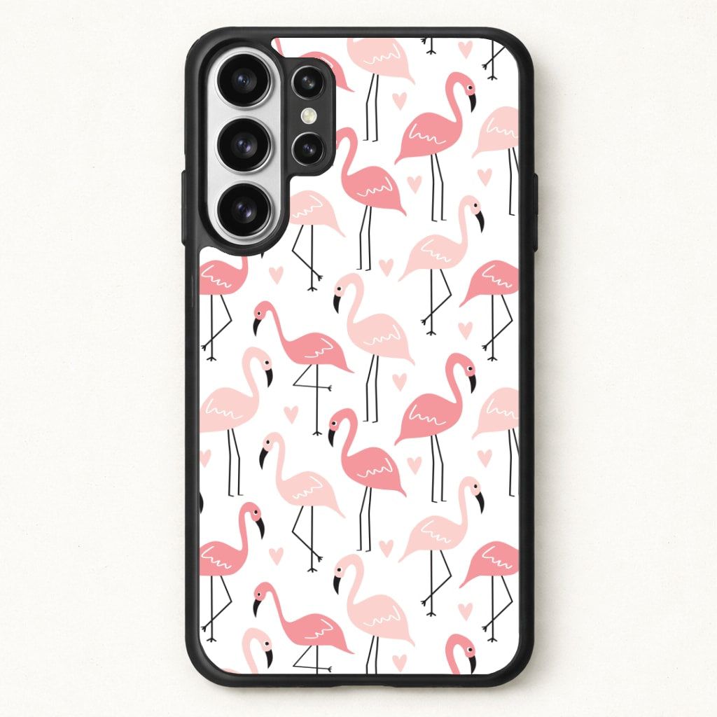 White & Pink Flamingo Pattern Phone Case for Galaxy S26 Ultra