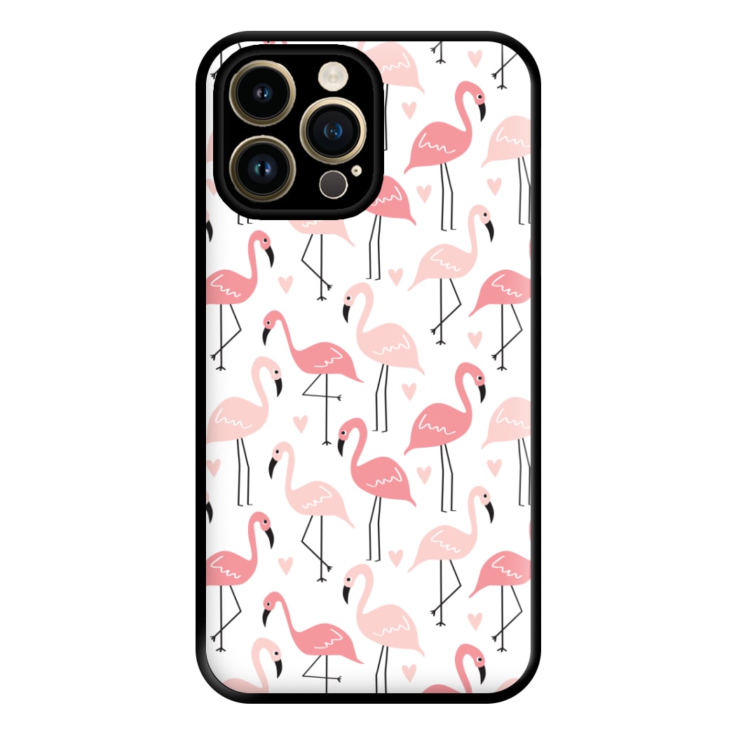 White & Pink Flamingo Pattern Phone Case for iPhone 14 Pro Max