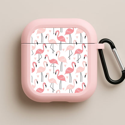White & Pink Flamingo Pattern Pink AirPods Case