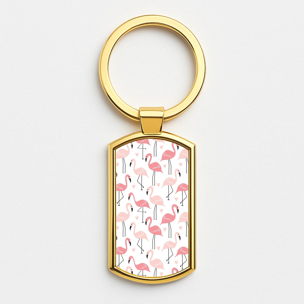 White & Pink Flamingo Pattern Luxury Keyring