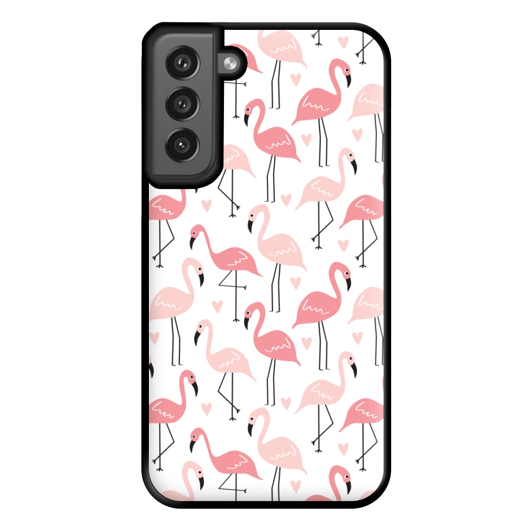 White & Pink Flamingo Pattern Phone Case for Galaxy S21FE