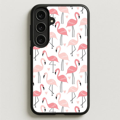 White & Pink Flamingo Pattern Phone Case for Galaxy S25FE