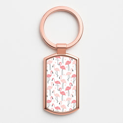 White & Pink Flamingo Pattern Rose Gold Keyring