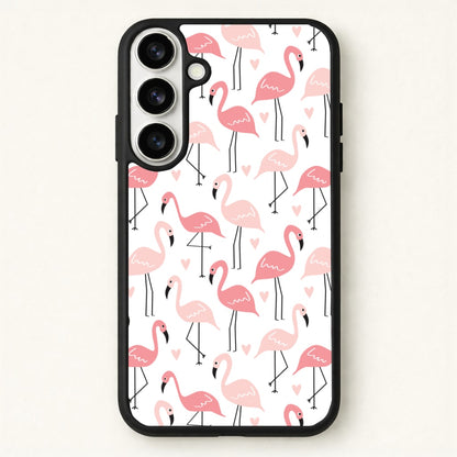White & Pink Flamingo Pattern Phone Case for Galaxy S26 Plus