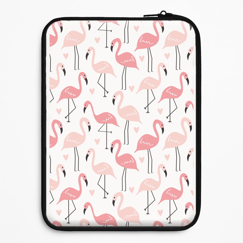 White & Pink Flamingo Pattern Laptop Sleeve