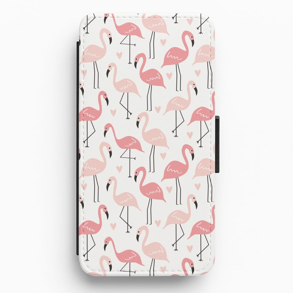 White & Pink Flamingo Pattern Flip / Wallet Phone Case