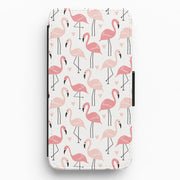 White & Pink Flamingo Pattern Flip / Wallet Phone Case 1
