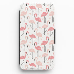 White & Pink Flamingo Pattern Flip / Wallet Phone Case