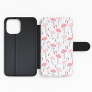 White & Pink Flamingo Pattern Flip / Wallet Phone Case 2