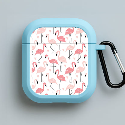 White & Pink Flamingo Pattern Blue AirPods Case