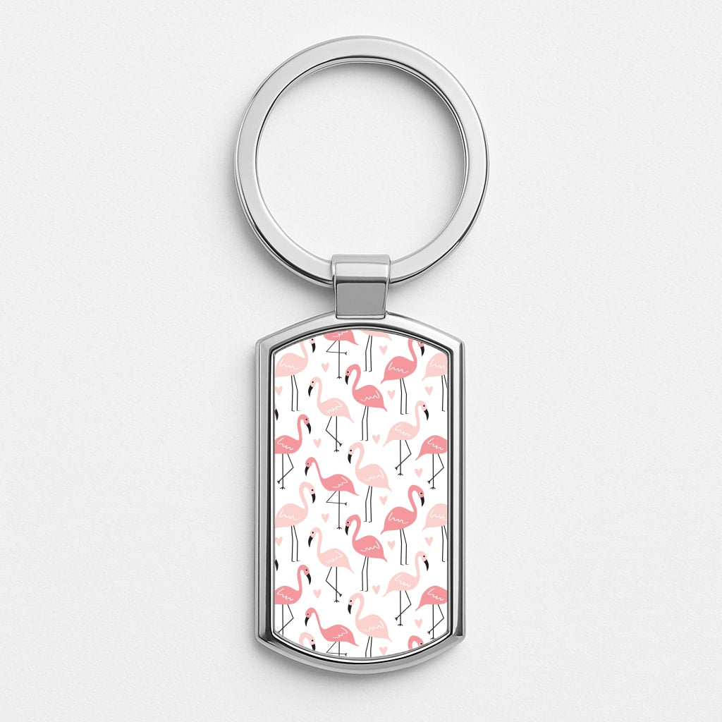 White & Pink Flamingo Pattern Luxury Keyring
