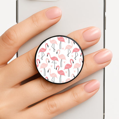 White & Pink Flamingo Pattern Phone Grip