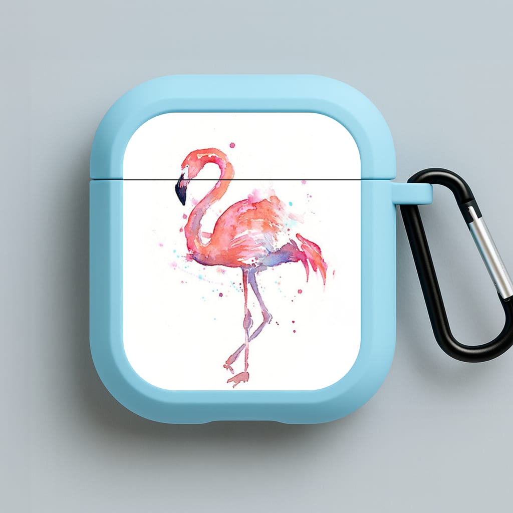 Watercolour Flamingo Painting Blue AirPods Case