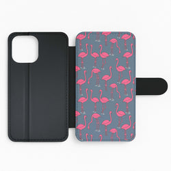 Basic Pink Flamingo Pattern Flip Wallet Phone Case