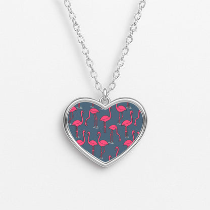 Basic Pink Flamingo Pattern Heart Necklace