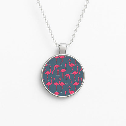 Basic Pink Flamingo Pattern Circle Necklace
