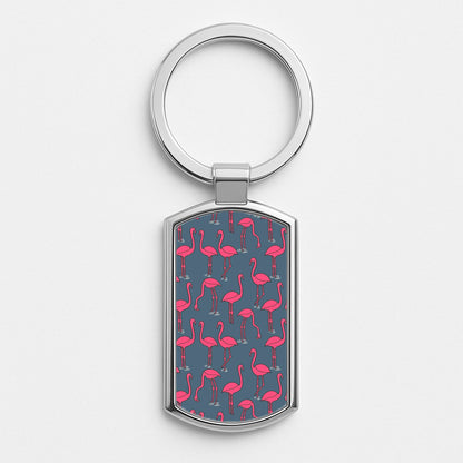 Basic Pink Flamingo Pattern Silver Keyring