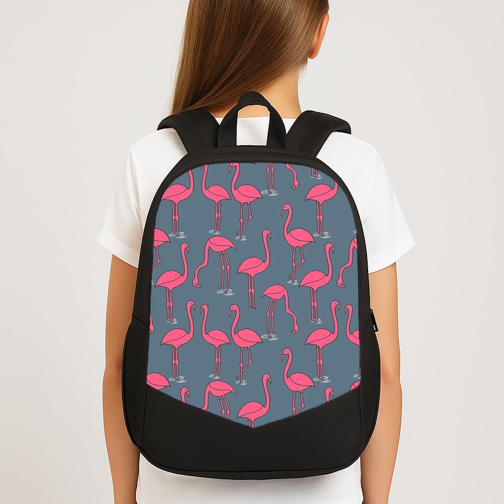 Basic Pink Flamingo Pattern Large School Bag