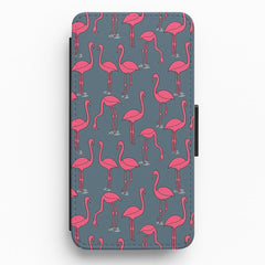 Basic Pink Flamingo Pattern Flip Wallet Phone Case
