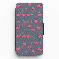 Basic Pink Flamingo Pattern Flip Wallet Phone Case