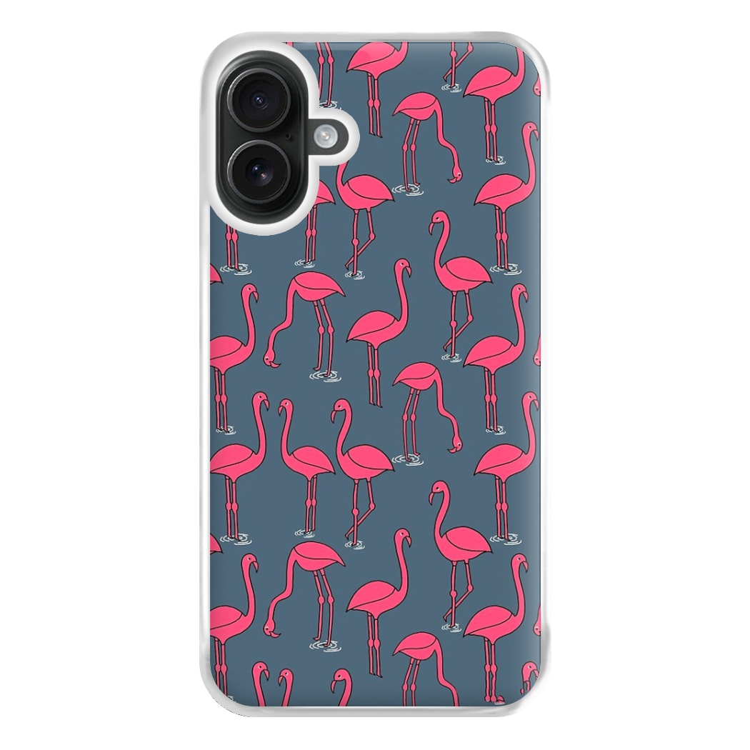 Basic Pink Flamingo Pattern Phone Case for iPhone 16 Plus