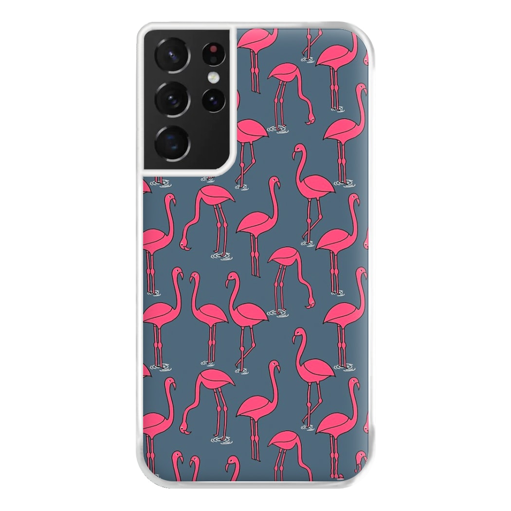 Basic Pink Flamingo Pattern Phone Case for Galaxy S21 Ultra