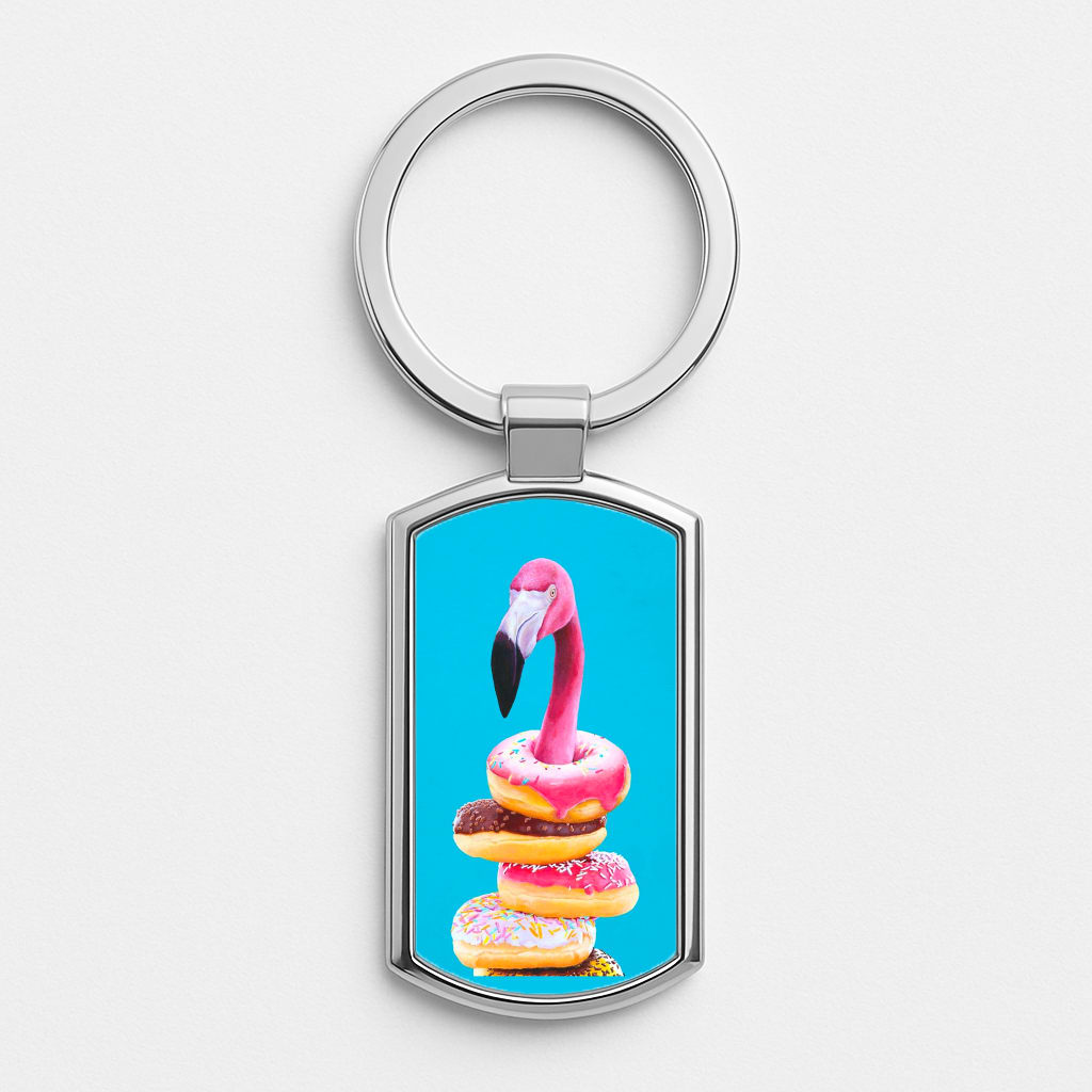 A Famished Flamingo Silver Keyring