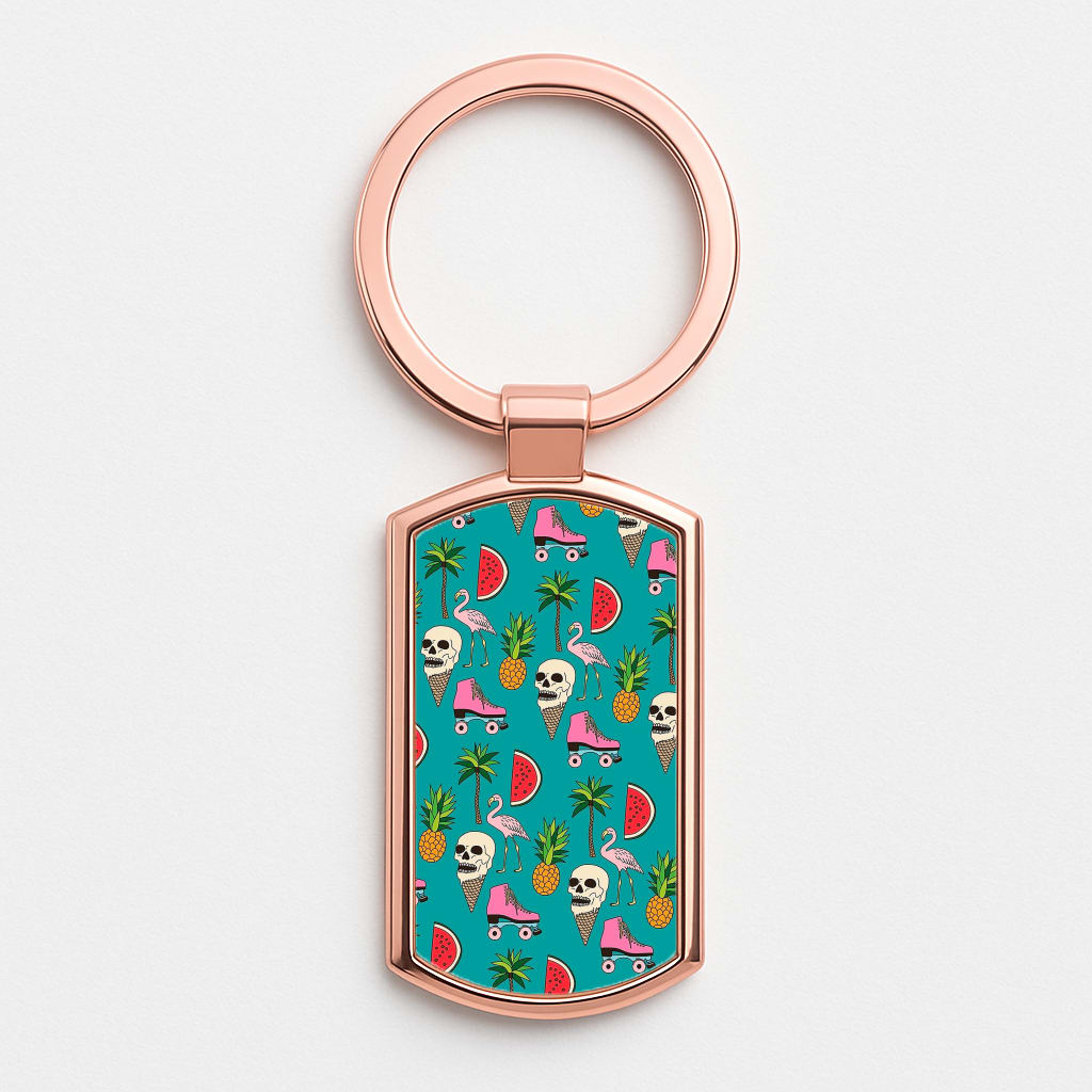 Skull Creams - Summer Pattern Rose Gold Keyring