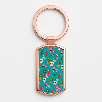 Skull Creams - Summer Pattern Rose Gold Keyring