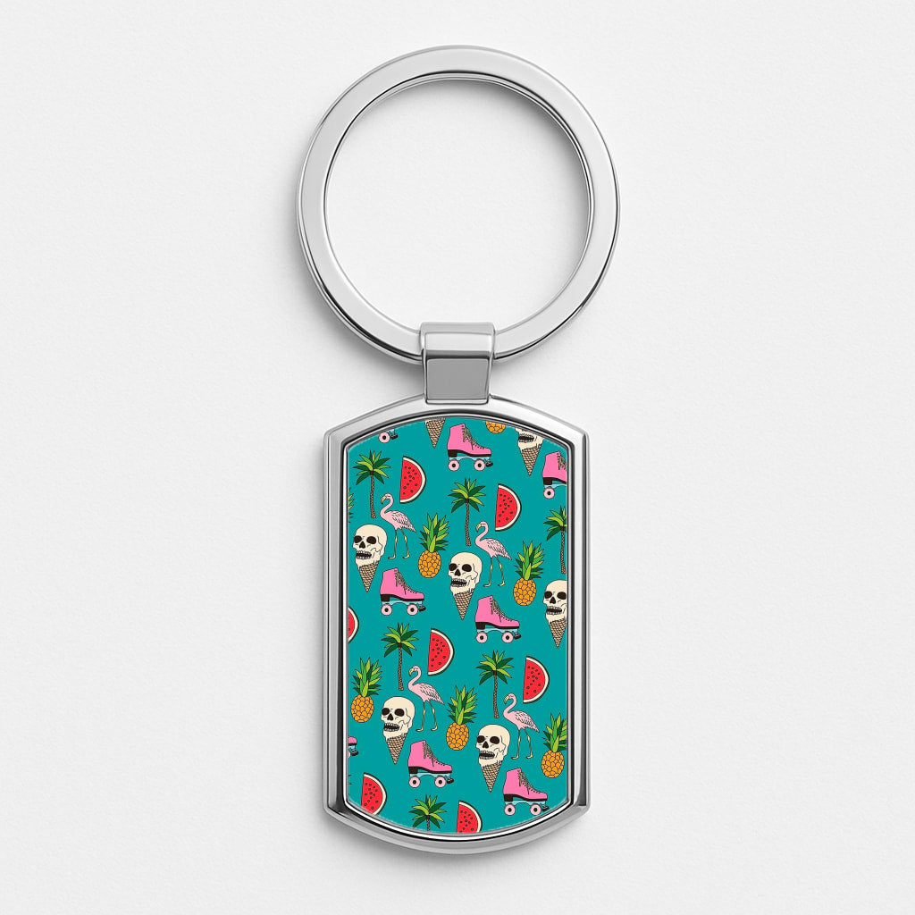 Skull Creams - Summer Pattern Silver Keyring