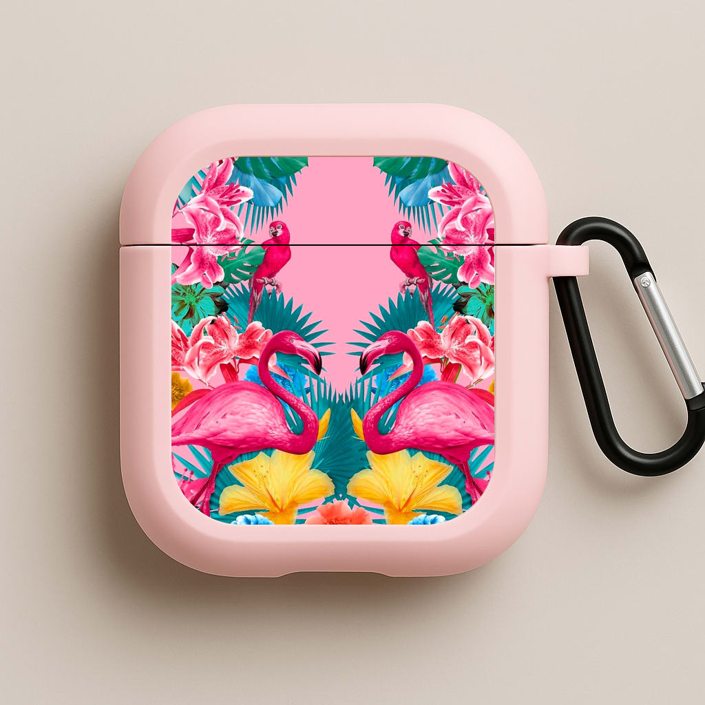 Flamingo and Tropical garden Pink AirPods Case