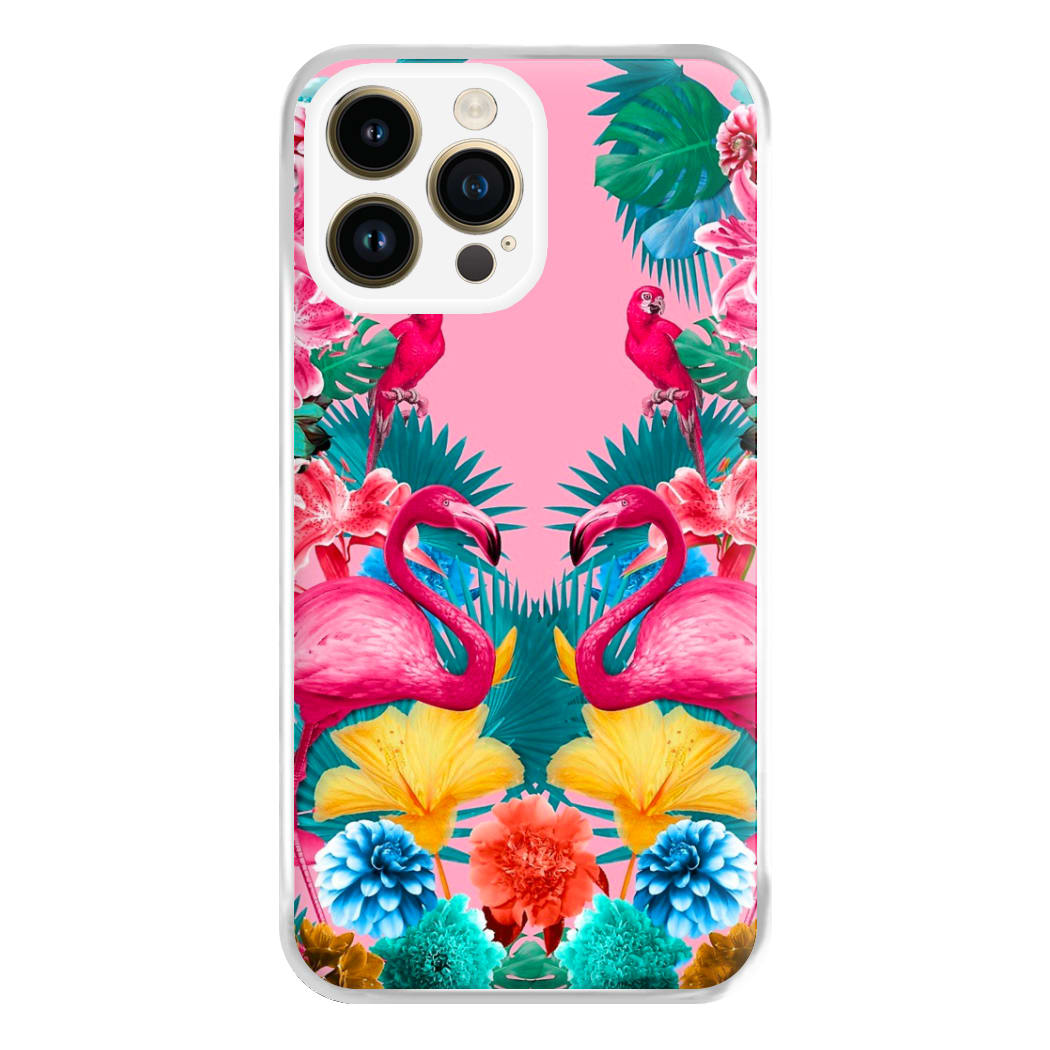 Flamingo and Tropical garden Phone Case for iPhone 14 Pro Max