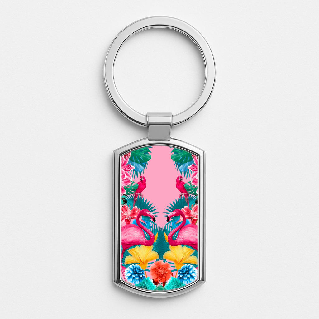 Flamingo and Tropical garden Luxury Keyring