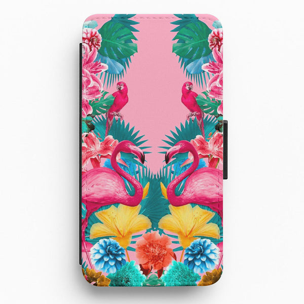 Flamingo and Tropical garden Flip Wallet Phone Case