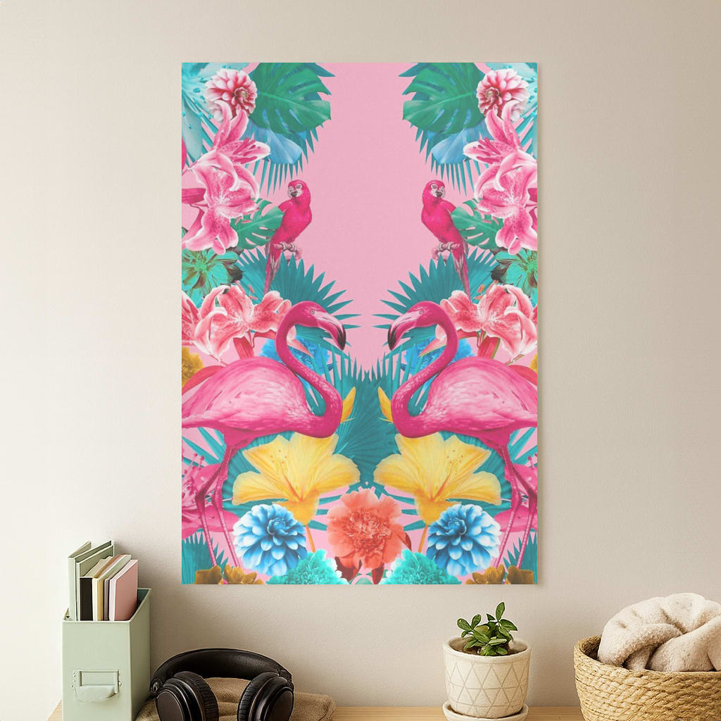 Flamingo and Tropical garden Poster