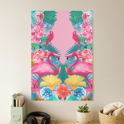 Flamingo and Tropical garden Poster