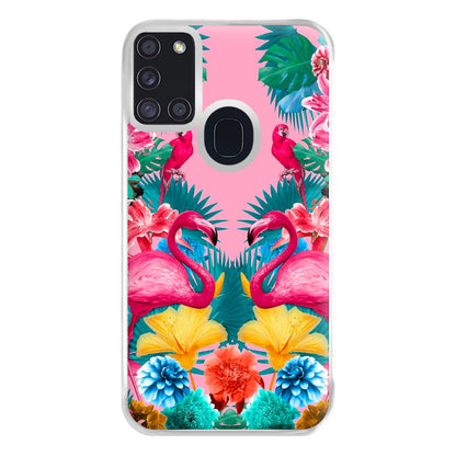 Flamingo and Tropical garden Phone Case for Galaxy A21s