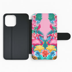 Flamingo and Tropical garden Flip Wallet Phone Case