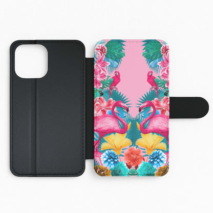 Flamingo and Tropical garden Flip Wallet Phone Case
